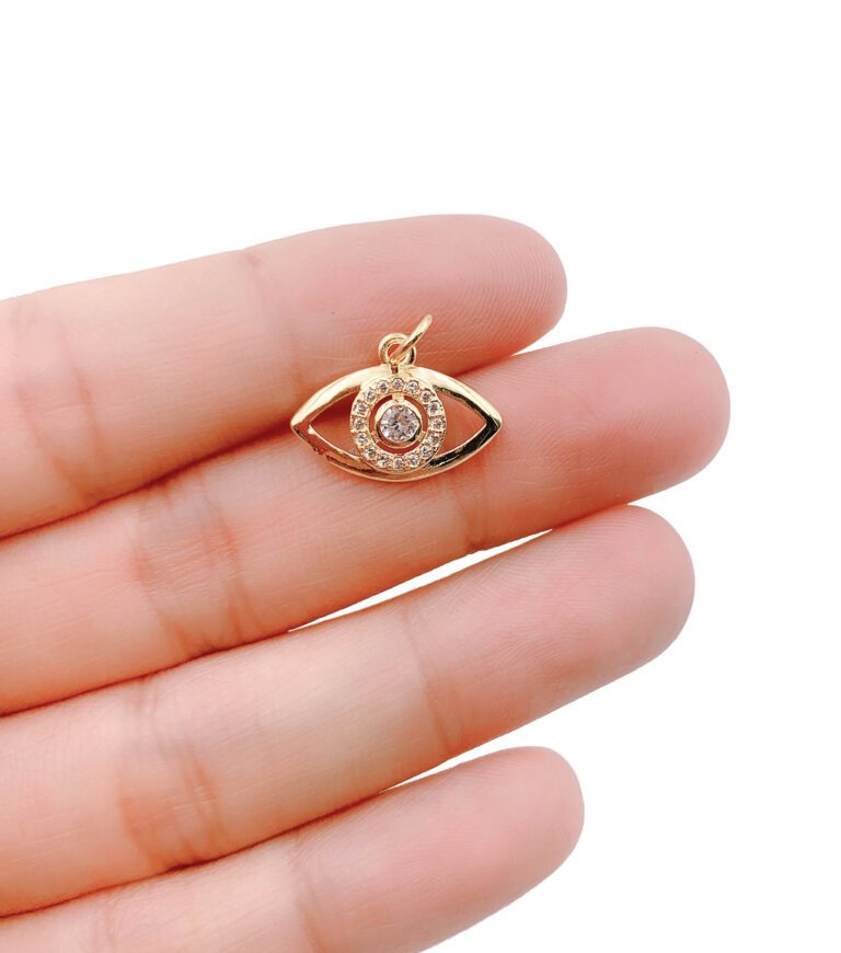 18K Gold Filled Evil Eye, CZ Micro Pave Evil Eye Pendant, Clear Cubic Charms, CZ Gold Evil Eye Charm, Cubic Zirconia, 18x15mm, CP1182