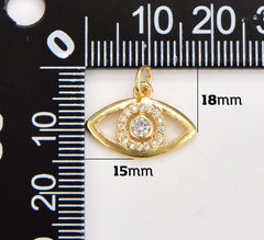 18K Gold Filled Evil Eye, CZ Micro Pave Evil Eye Pendant, Clear Cubic Charms, CZ Gold Evil Eye Charm, Cubic Zirconia, 18x15mm, CP1182