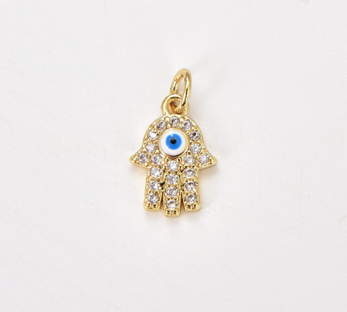 14K Gold Filled Sparkling Hamsa Hand Cubic Zirconia Charm for Bracelet Necklace Pendant Earring Findings for Jewelry Making, 9mm, CP1186
