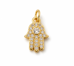 14K Gold Filled Sparkling Hamsa Hand Cubic Zirconia Charm for Bracelet Necklace Pendant Earring Findings for Jewelry Making, 9mm, CP1186