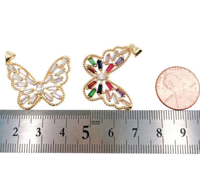 24K Gold Filled Butterfly Charm, CZ Micro Pave Butterfly Pendant, Dainty Charms, Necklace/Bracelet Charms, Cubic Zirconia, 28mm, CP1187