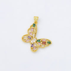 24K Gold Filled Butterfly Charm, CZ Micro Pave Butterfly Pendant, Dainty Charms, Necklace/Bracelet Charms, Cubic Zirconia, 28mm, CP1187A