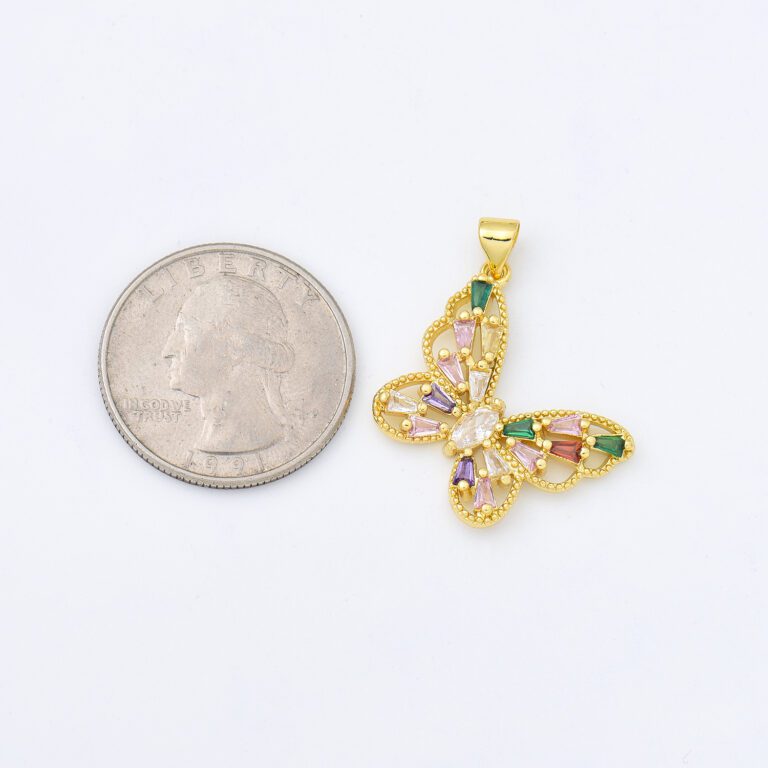 24K Gold Filled Butterfly Charm, CZ Micro Pave Butterfly Pendant, Dainty Charms, Necklace/Bracelet Charms, Cubic Zirconia, 28mm, CP1187A