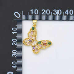 24K Gold Filled Butterfly Charm, CZ Micro Pave Butterfly Pendant, Dainty Charms, Necklace/Bracelet Charms, Cubic Zirconia, 28mm, CP1187A