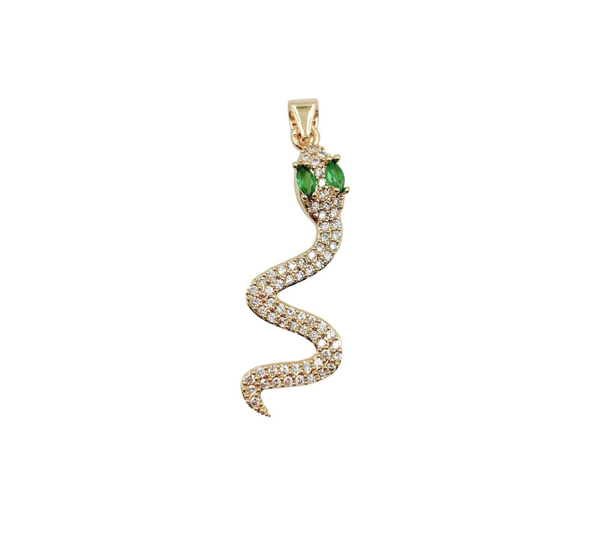 24K Gold Filled Green Eyed Snake Charm, CZ Micro Pave Snake Pendant, Snake Necklace, Snake Charm, Cubic Zirconia, Charm Necklace/Bracelet, 6mm, CP1188