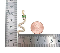 24K Gold Filled Green Eyed Snake Charm, CZ Micro Pave Snake Pendant, Snake Necklace, Snake Charm, Cubic Zirconia, Charm Necklace/Bracelet, 6mm, CP1188