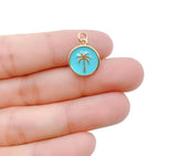 18K Gold Filled Palm Tree Charm, Turquoise Blue Enamel Palm Tree, Minimal Necklace, Palm Tree Pendant, Palm Tree Charm, 13mm, CP1191