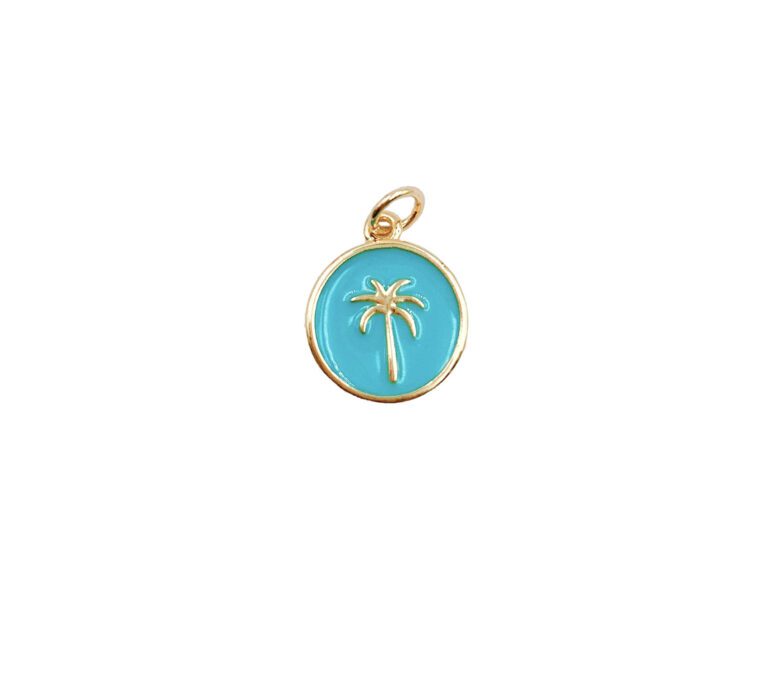 18K Gold Filled Palm Tree Charm, Turquoise Blue Enamel Palm Tree, Minimal Necklace, Palm Tree Pendant, Palm Tree Charm, 13mm, CP1191