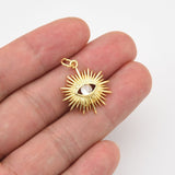 18K Gold Filled Evil Eye Sunburst Charm, Boho Charm, Evil Eye Charm Jewelry, Greek Eye Charm for Necklace Bracelet Making Supply 21x19mm, CP1193