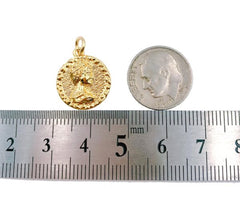 24K Gold Filled Delicate Tiny Queen Elizabeth Decorative Edge Round Coin Medallion Pendant Charm Gold Filled for Jewelry Making Supplies, 15mm, CP1194