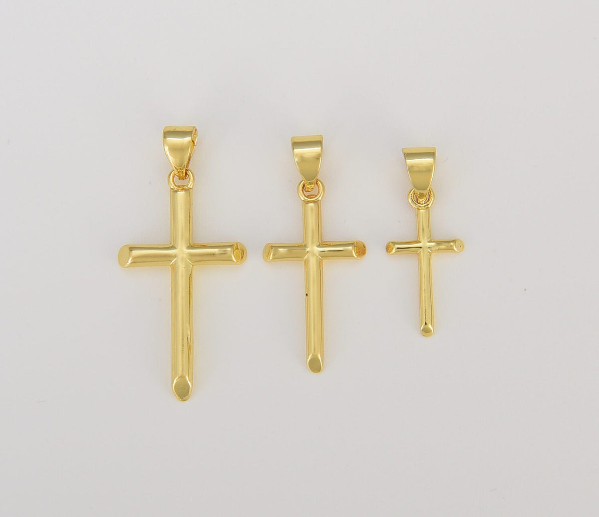 18K Gold Filled Simple Classic Cross Charm, CP1204