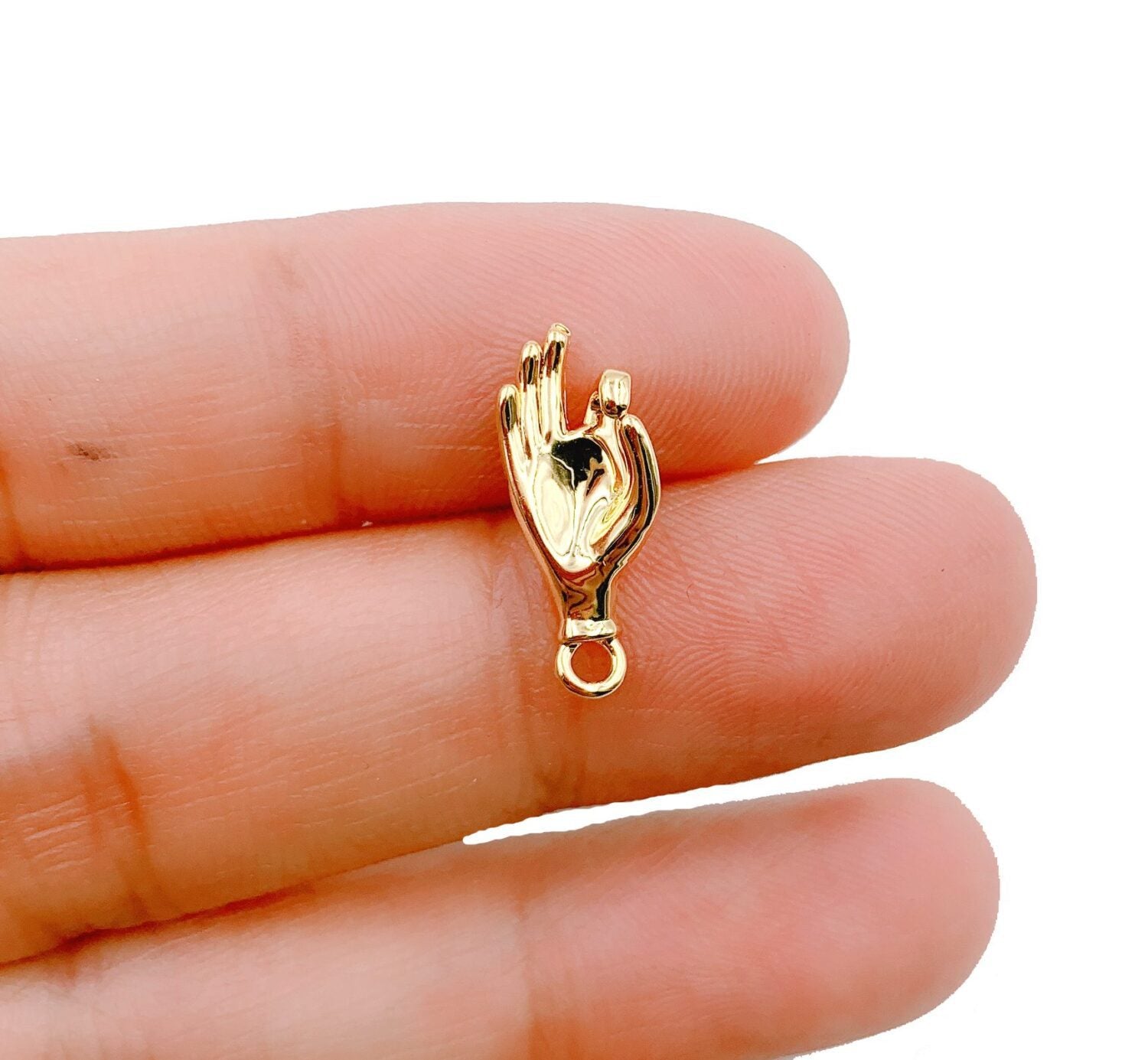 24K Gold Filled Okay Hand Symbol Charm, Unique OK Sign For Necklace Pendant Bracelet Earring Charm Jewelry Making, Hand Charm, 6mm, CP1207