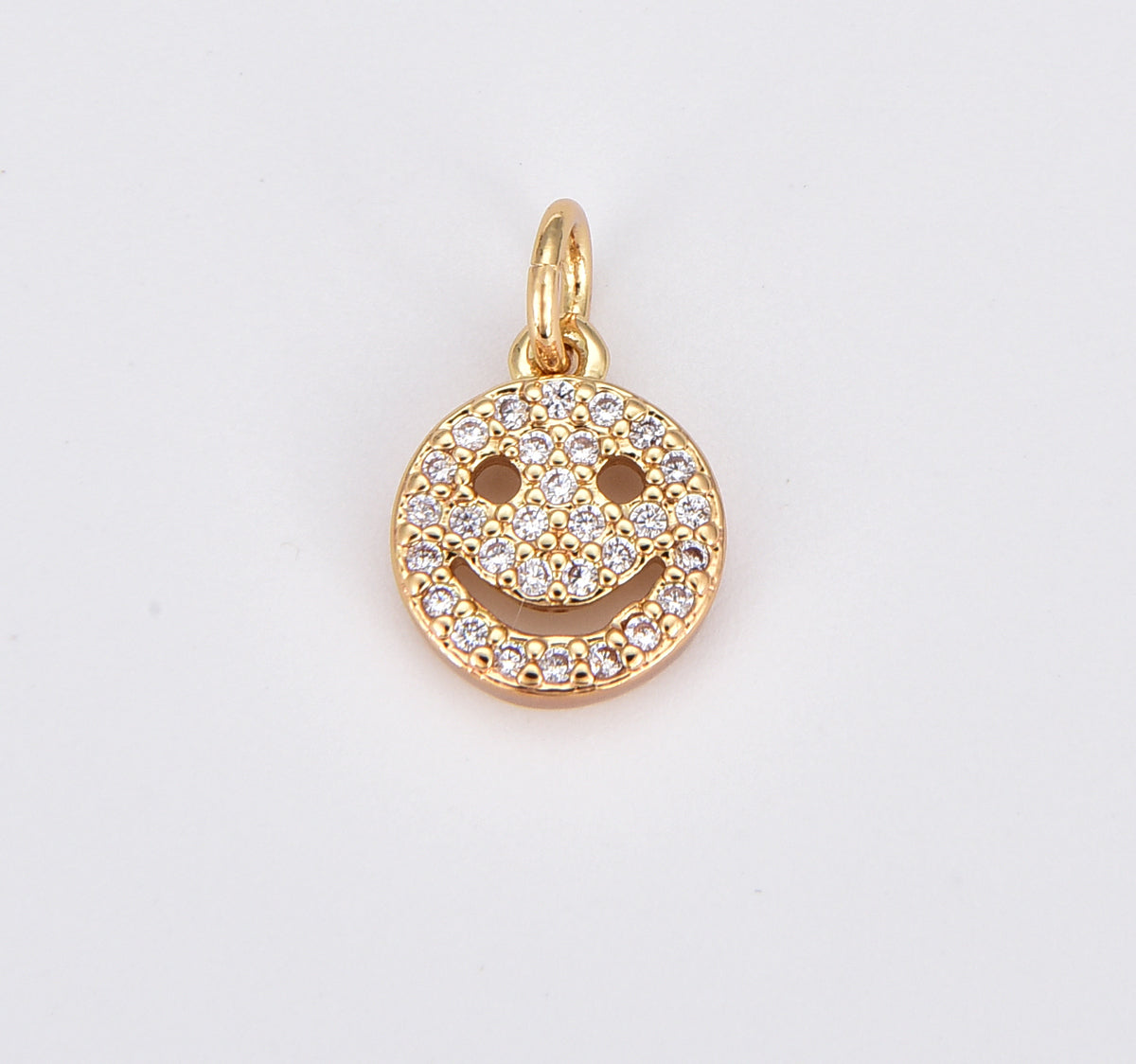 Smiley Face Emoji Charm Bracelet Earring Necklace 18K Gold Micro Pave Charm Dainty Smile Coin Happy Smile Pendant Gold, 10x9mm CP1210