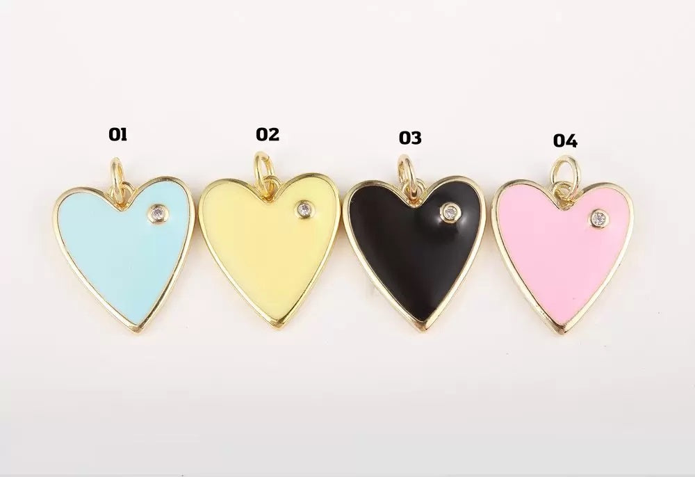 14K Gold Filled Enamel Heart Pendant for Necklace Earring Component Supply, White Black Light Blue Pink Enamel heart charms,18x12mm CP1211