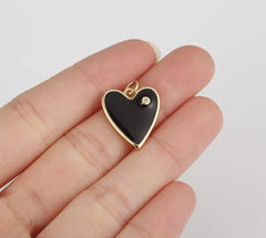 14K Gold Filled Enamel Heart Pendant for Necklace Earring Component Supply, White Black Light Blue Pink Enamel heart charms,18x12mm CP1211