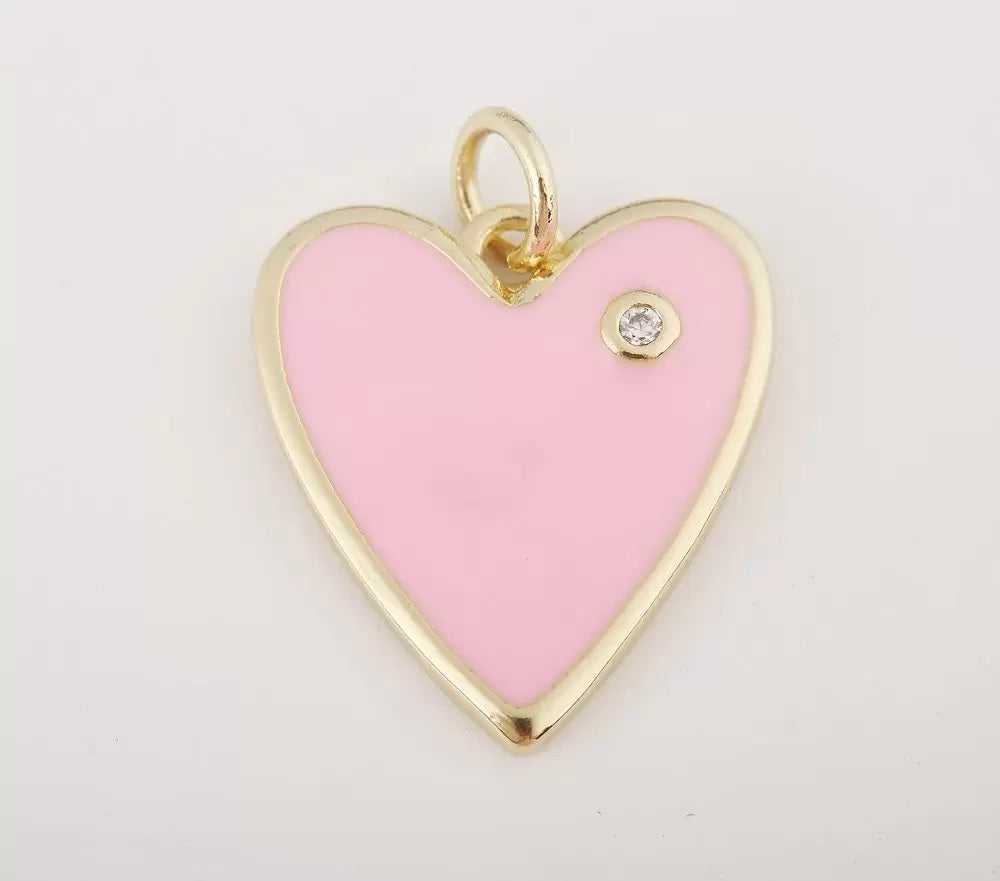 14K Gold Filled Enamel Heart Pendant for Necklace Earring Component Supply, White Black Light Blue Pink Enamel heart charms,18x12mm CP1211