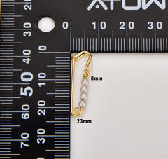 18K Gold Filled Anti-Tarnished Gold Plating Over Brass Safety Pin Pendant with 4 Pearls 23x8mm CP1214