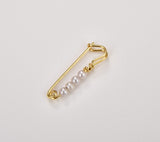 18K Gold Filled Anti-Tarnished Gold Plating Over Brass Safety Pin Pendant with 4 Pearls 23x8mm CP1214
