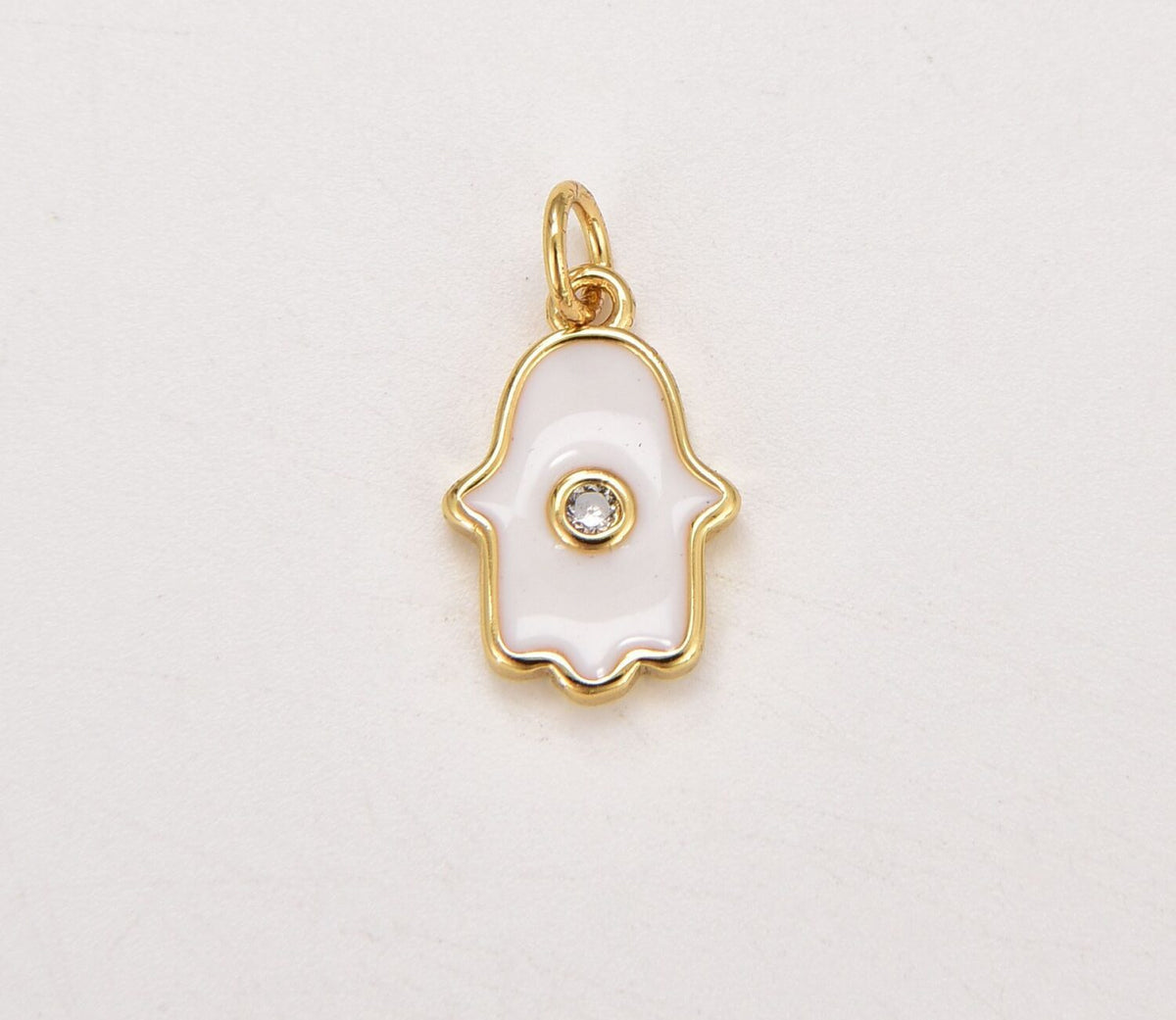 14K Gold Filled Hamsa Hand Charm Pendant Center Cubic Zirconia Pave DIY Jewelry Making, CP1217