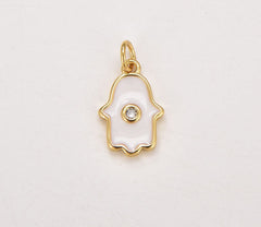 14K Gold Filled Hamsa Hand Charm Pendant Center Cubic Zirconia Pave DIY Jewelry Making, CP1217