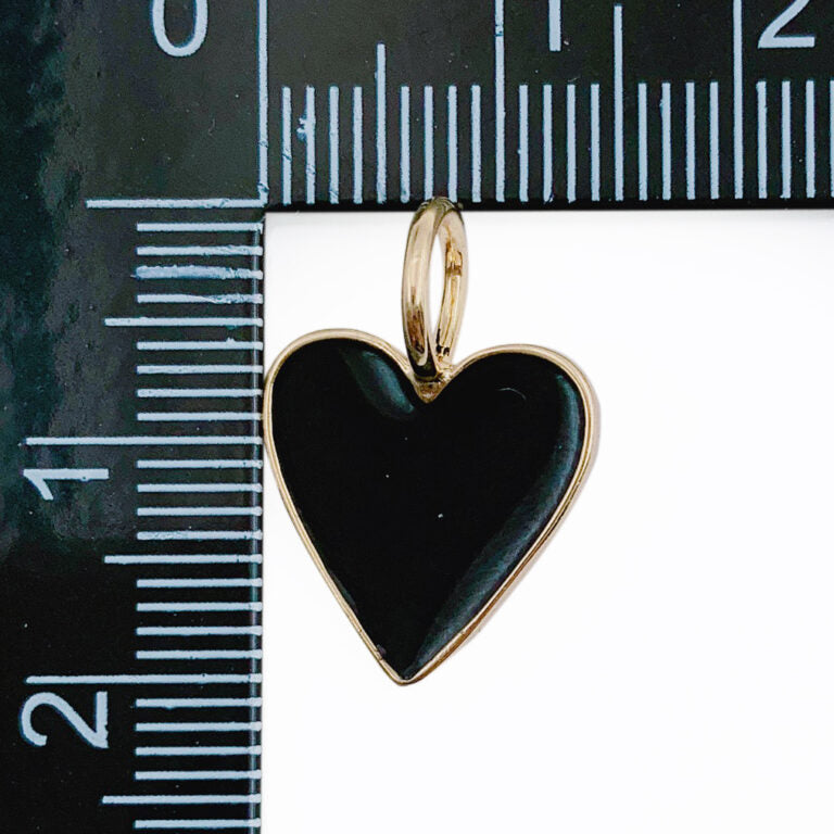 14K Gold Filled Enamel Heart Charm in Black, Bangle Charms, Enamel Charms, Black Enamel Heart Charm, Gold Filled Over Brass, 14/24/34mm, CP1223