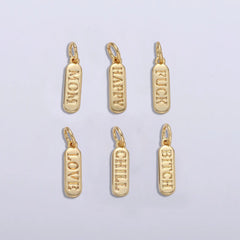 18K Gold Filled Dainty Mom Love Happy Fuck Words Pill Bar Charm Pendant, CP1224