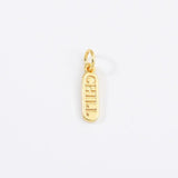 18K Gold Filled Dainty Mom Love Happy Fuck Words Pill Bar Charm Pendant, CP1224