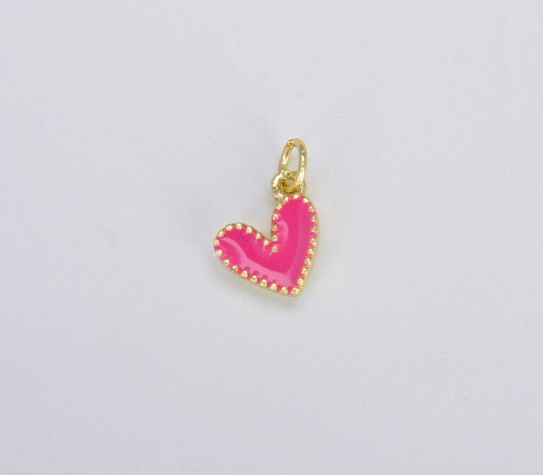 18K Gold Filled Cute Enamel Heart Charm Over Brass, Turquoise White Red Back Pink Heart Charm, Enamel Hearts, Heart Charm, 10mm, CP1225