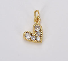 18K Gold Filled Tiny Heart Charm Pendant, Cubic Micro Pave Charm for bracelet Earring Necklace Component, 14x9mm, CP1226