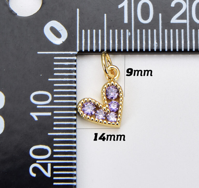 18K Gold Filled Tiny Heart Charm Pendant, Cubic Micro Pave Charm for bracelet Earring Necklace Component, 14x9mm, CP1226