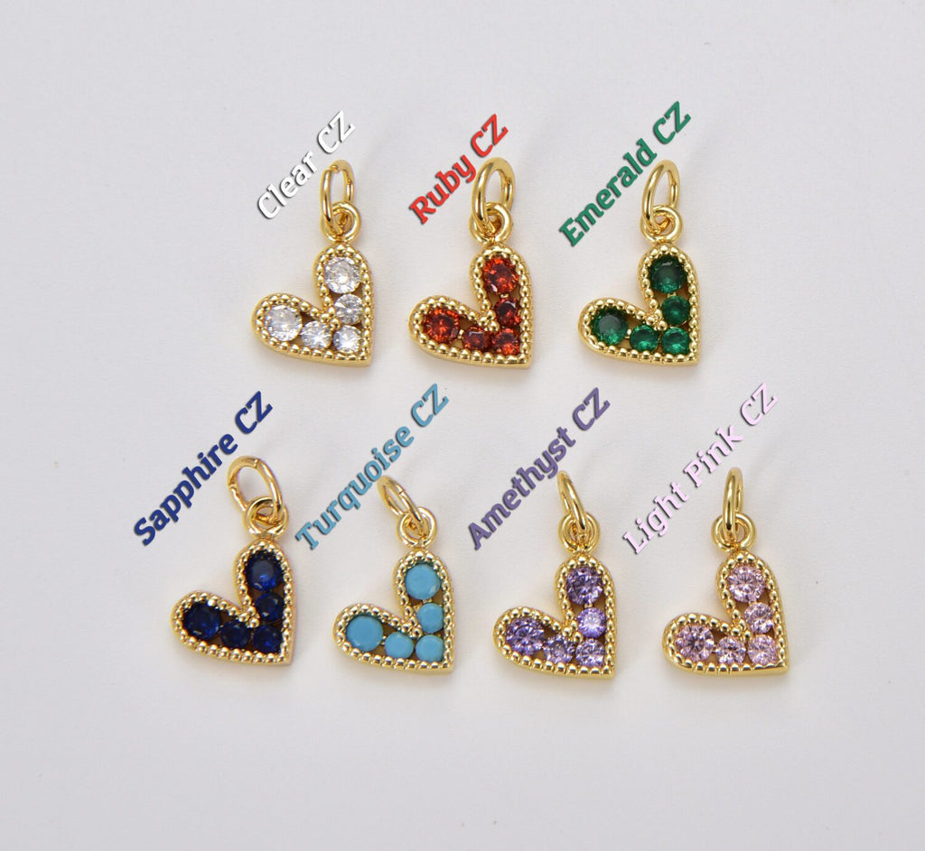 18K Gold Filled Tiny Heart Charm Pendant, Cubic Micro Pave Charm for bracelet Earring Necklace Component, 14x9mm, CP1226