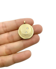 18K Gold Filled Dainty Moon and Star Medallion Pendant, Crescent Moon Round Disc Charm Necklace Pendant, 25x20mm, CP1229