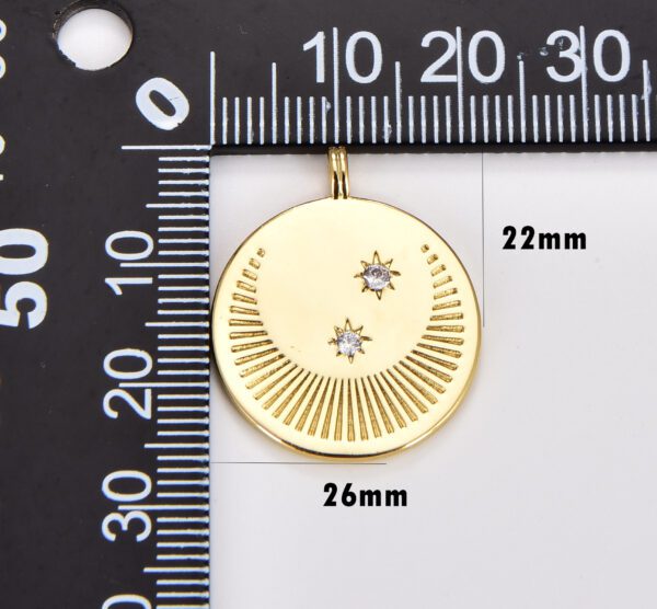 18K Gold Filled Dainty Moon and Star Medallion Pendant, Crescent Moon Round Disc Charm Necklace Pendant, 25x20mm, CP1229