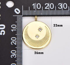 18K Gold Filled Dainty Moon and Star Medallion Pendant, Crescent Moon Round Disc Charm Necklace Pendant, 25x20mm, CP1229