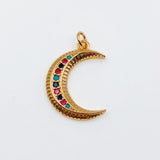 24K Gold Filled Colorful Cubic Zirconia Crescent Charm, Small Crescent Charm, Gold Moon Charm Celestial Jewelry making for Necklace Bracelet Charm, CP1237