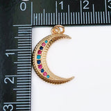 24K Gold Filled Colorful Cubic Zirconia Crescent Charm, Small Crescent Charm, Gold Moon Charm Celestial Jewelry making for Necklace Bracelet Charm, CP1237