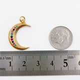 24K Gold Filled Colorful Cubic Zirconia Crescent Charm, Small Crescent Charm, Gold Moon Charm Celestial Jewelry making for Necklace Bracelet Charm, CP1237