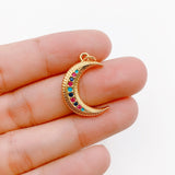 24K Gold Filled Colorful Cubic Zirconia Crescent Charm, Small Crescent Charm, Gold Moon Charm Celestial Jewelry making for Necklace Bracelet Charm, CP1237