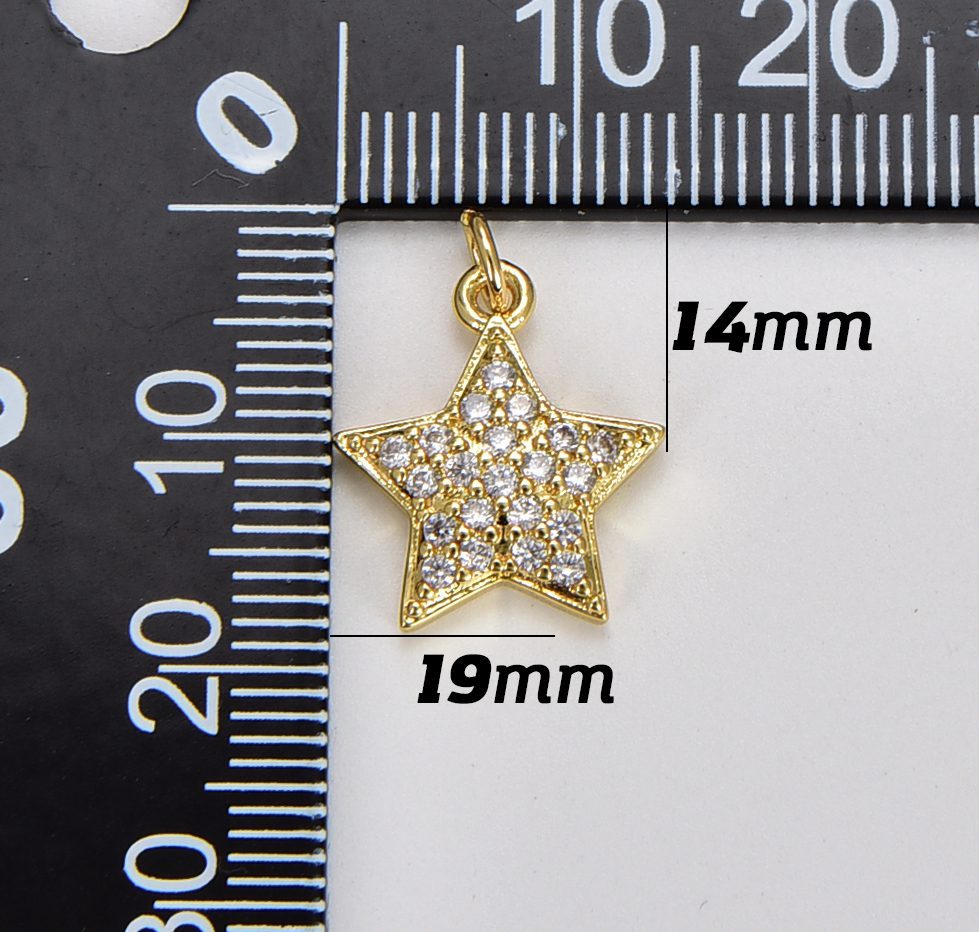 18K Gold Filled Micro Pave Star Charms, Gold Star Pave Star Pendant, Cubic Zirconia Charms, CZ Pave Star, Gold Star Earring Bracelet Necklace Charm, CP1241