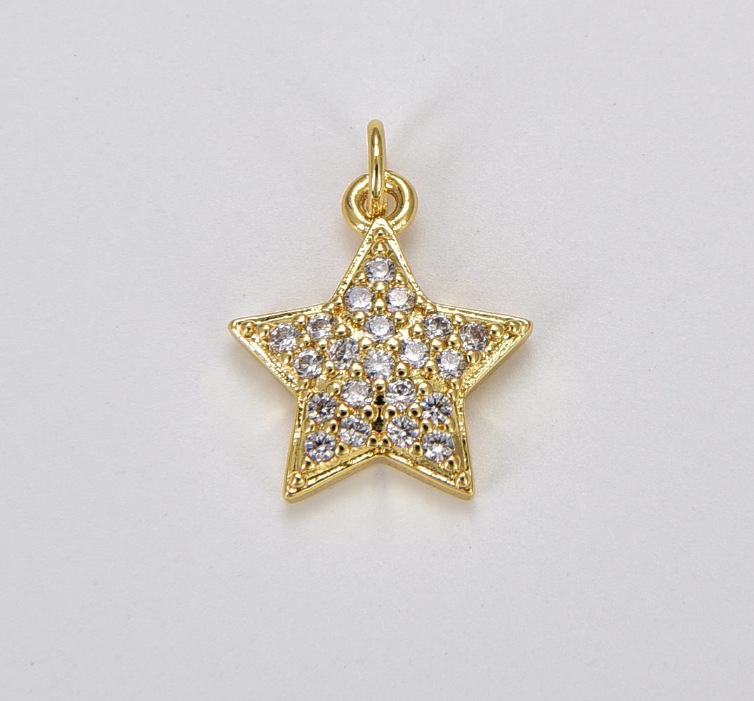 18K Gold Filled Micro Pave Star Charms, Gold Star Pave Star Pendant, Cubic Zirconia Charms, CZ Pave Star, Gold Star Earring Bracelet Necklace Charm, CP1241