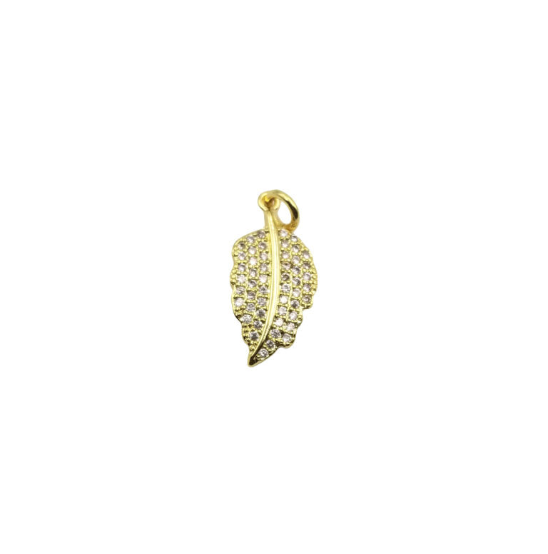 14K Gold Filled Micro Pave CZ Leaf Pendant Charm, Micro Pave CZ Leaf Pendant Charm, Gold Filled Pendant, For DIY Jewelry, 20x10mm, CP1246