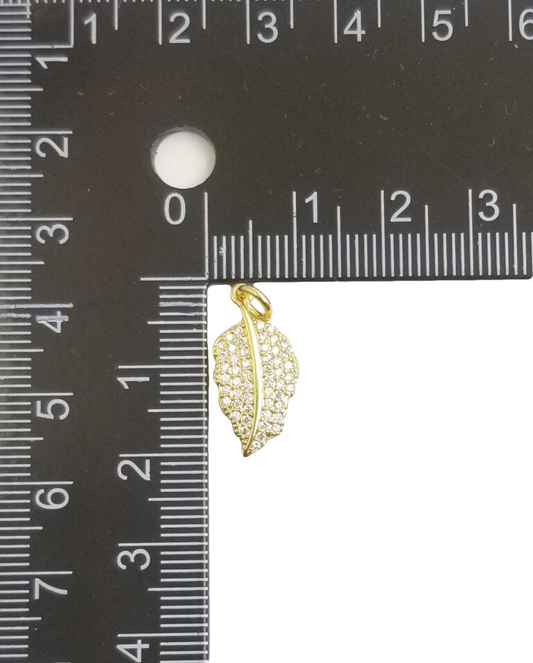 14K Gold Filled Micro Pave CZ Leaf Pendant Charm, Micro Pave CZ Leaf Pendant Charm, Gold Filled Pendant, For DIY Jewelry, 20x10mm, CP1246