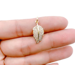 14K Gold Filled Micro Pave CZ Leaf Pendant Charm, Micro Pave CZ Leaf Pendant Charm, Gold Filled Pendant, For DIY Jewelry, 20x10mm, CP1246