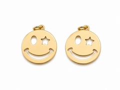 Gold Filled Smiley Face Charm Pendant, Emoji Round Cutout Face Pendant, Minimalist Lucky Charm Necklace Bracelet Jewelry DIY, CP1248
