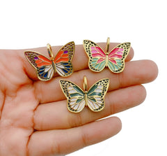 18K Gold Filled Enamel Monarch Butterfly Charm Pendant, CP1249