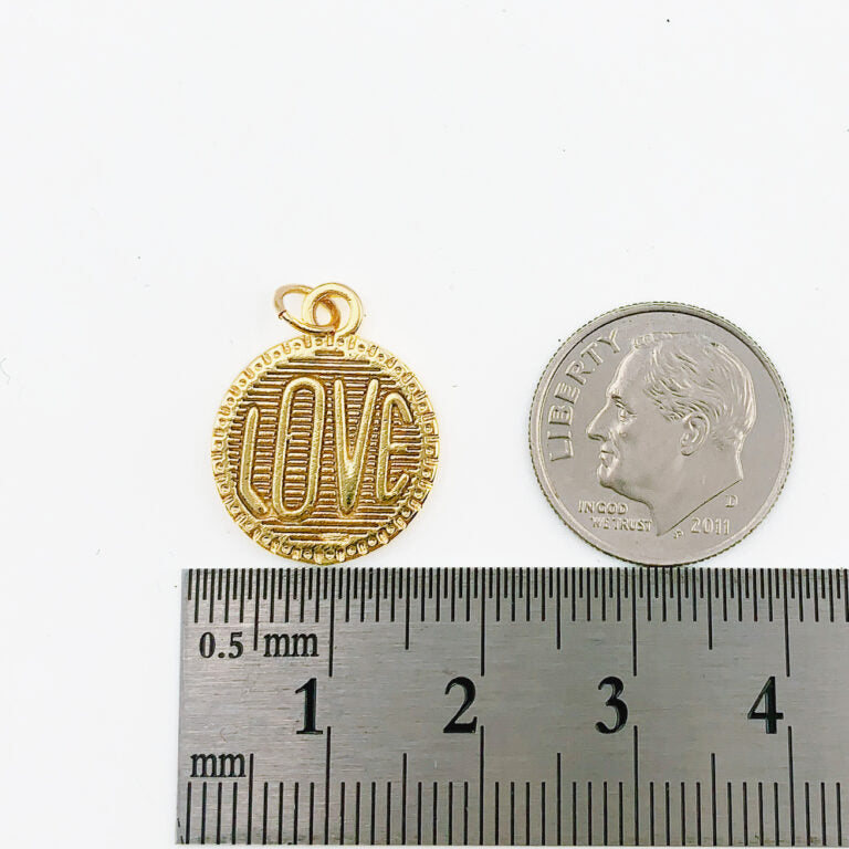 18K Gold Filled Dainty Love Charms Word Disc Charm for necklace bracelet earring Jewelry Making Supply, 15mm, CP1250