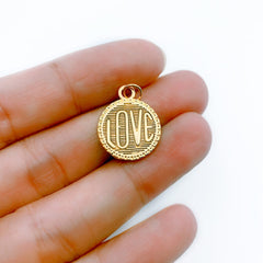 18K Gold Filled Dainty Love Charms Word Disc Charm for necklace bracelet earring Jewelry Making Supply, 15mm, CP1250