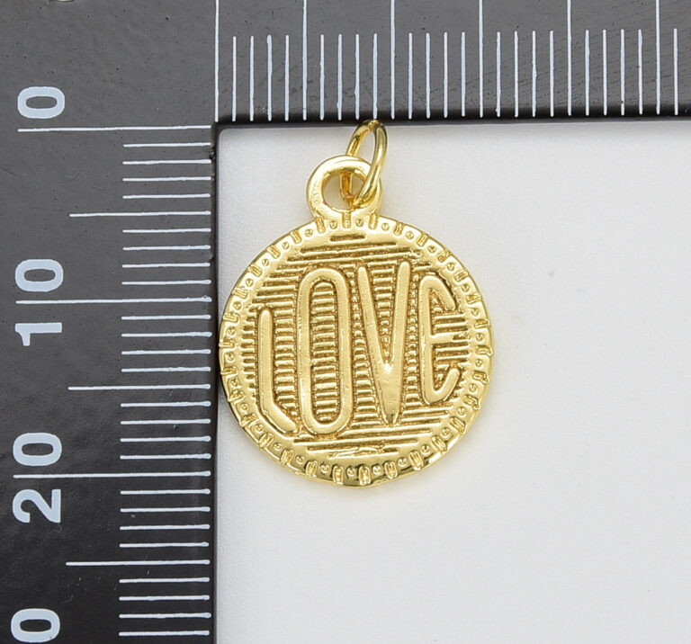 18K Gold Filled Dainty Love Charms Word Disc Charm for necklace bracelet earring Jewelry Making Supply, 15mm, CP1250