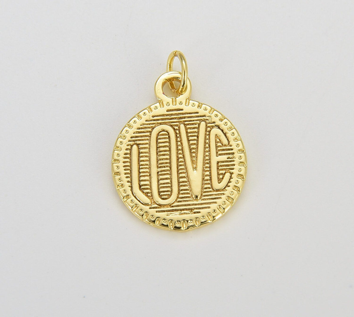 18K Gold Filled Dainty Love Charms Word Disc Charm for necklace bracelet earring Jewelry Making Supply, 15mm, CP1250