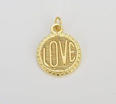 18K Gold Filled Dainty Love Charms Word Disc Charm for necklace bracelet earring Jewelry Making Supply, 15mm, CP1250